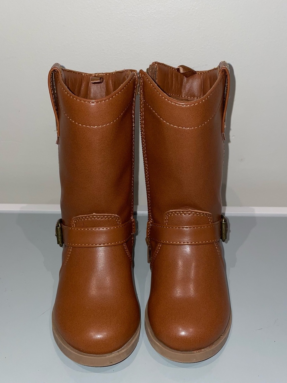 Old Navy Tall Faux Leather Toddler Girls Brown Mid-Calf Buckle Boots